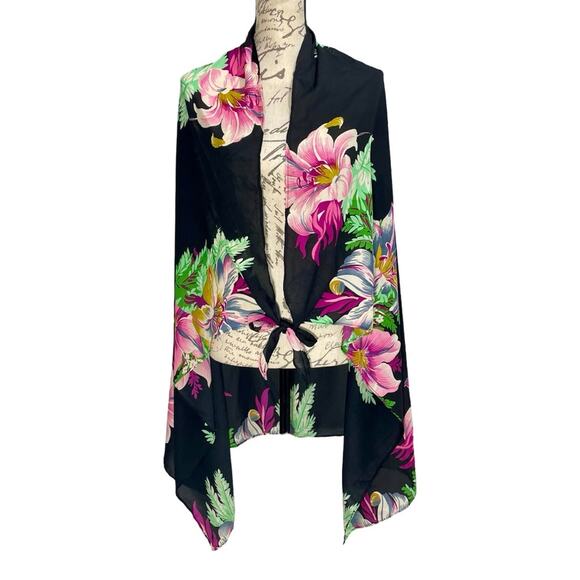 Walter Baker Paradise Black Floral Tie-Front Wrap Cover Up Sarong - Picture 1 of 16